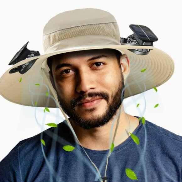 Solar Fan Hat with Wide Brim | 2 Built-in Solar Fans | UPF 50+ Sun Protection - Picture 2 of 5